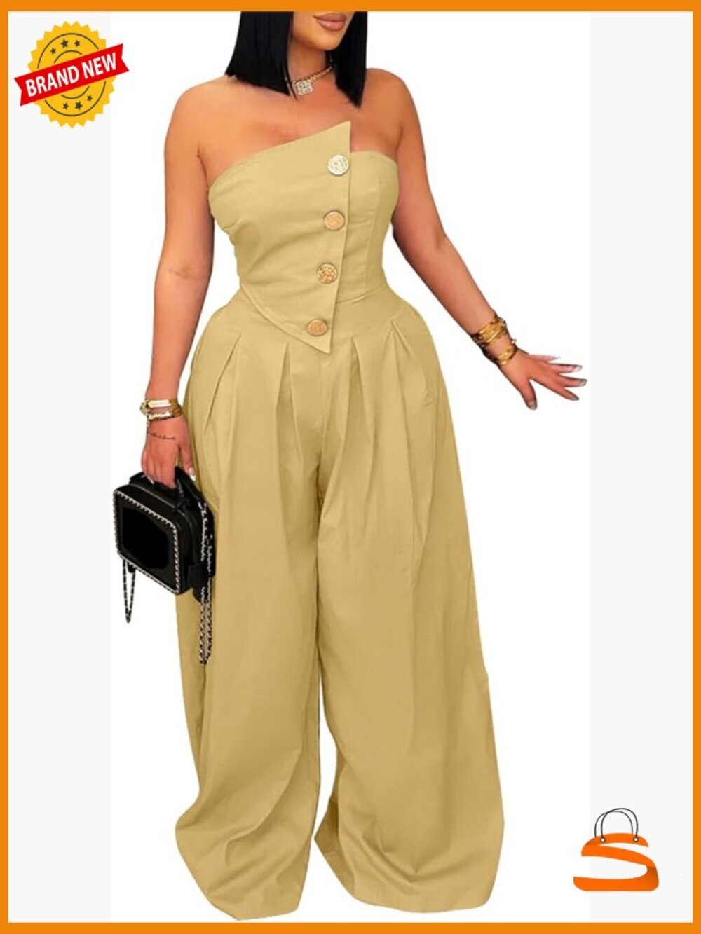 Off Shoulder Strapless Wide Leg Jumpsuit Romper